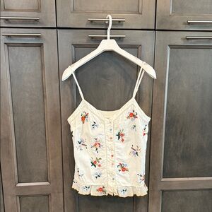 Anthropologie Floral Embroidered Cream Camisole